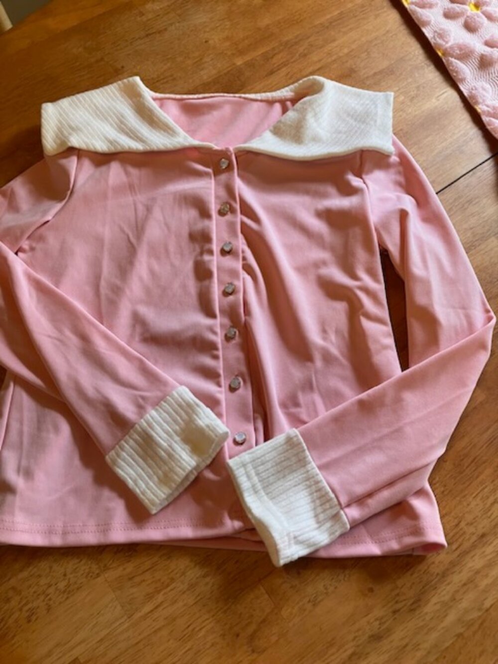 Pink and White Button Up Top